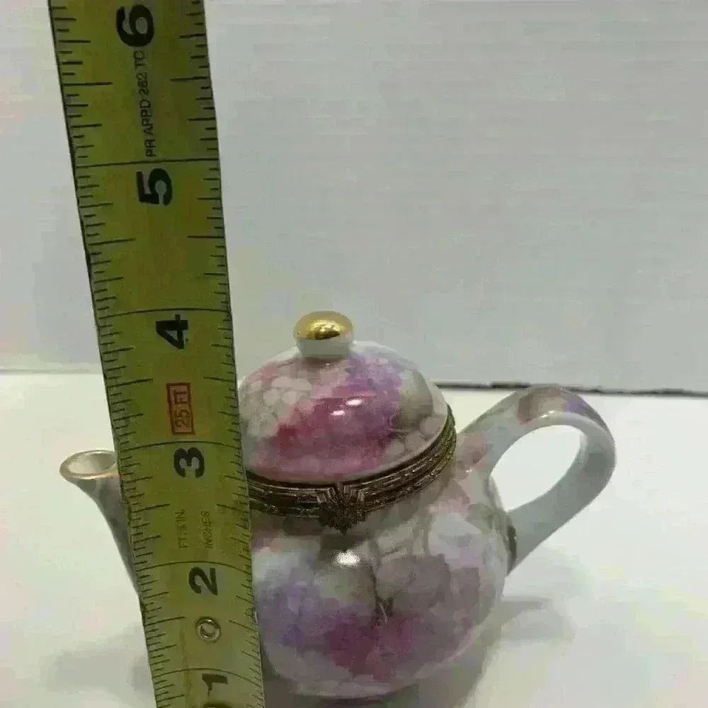Formalities By Baum Bros Teapot Trinket Box Chintz Purple Flowers